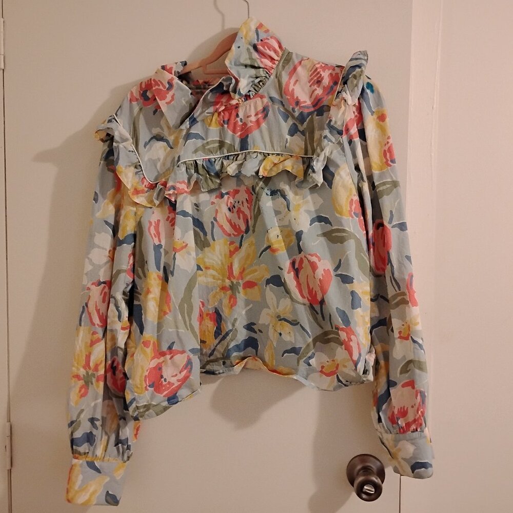 Blue ink stain Laura Ashley x BATSHEVA Rhodri Blouse in Tulips 18